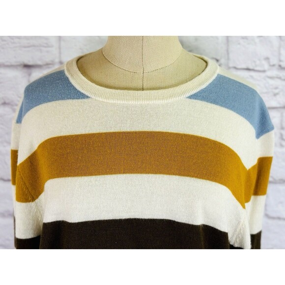 Club Room Men's Sweater Merino Wool Blend Crew Neck Striped Pullover Cream XL - Picture 3 of 11